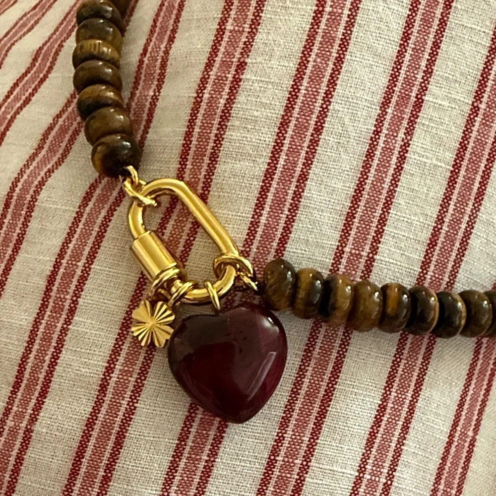 Semiprecious Beaded Carabiner Charm Necklace - Picture 4 of 5